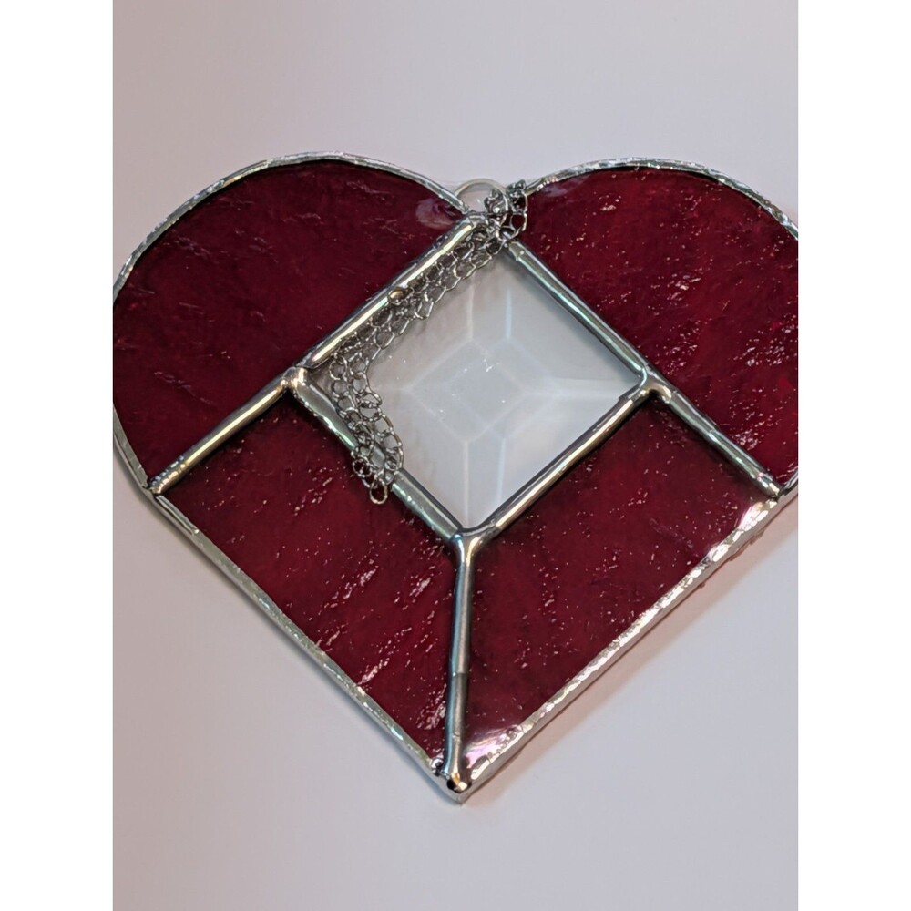 Handmade 3D Stained Glass Heart Suncatcher - Solid Ruby Red Art - 4.5" OOAK